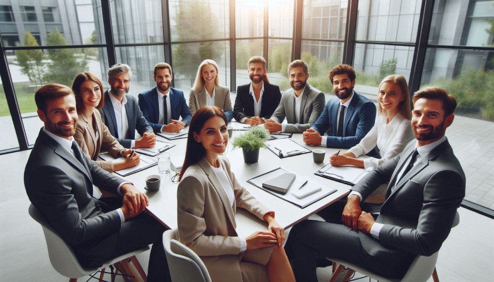 iverse group of professionals sitting around a table, discussing how to invest in an apartment